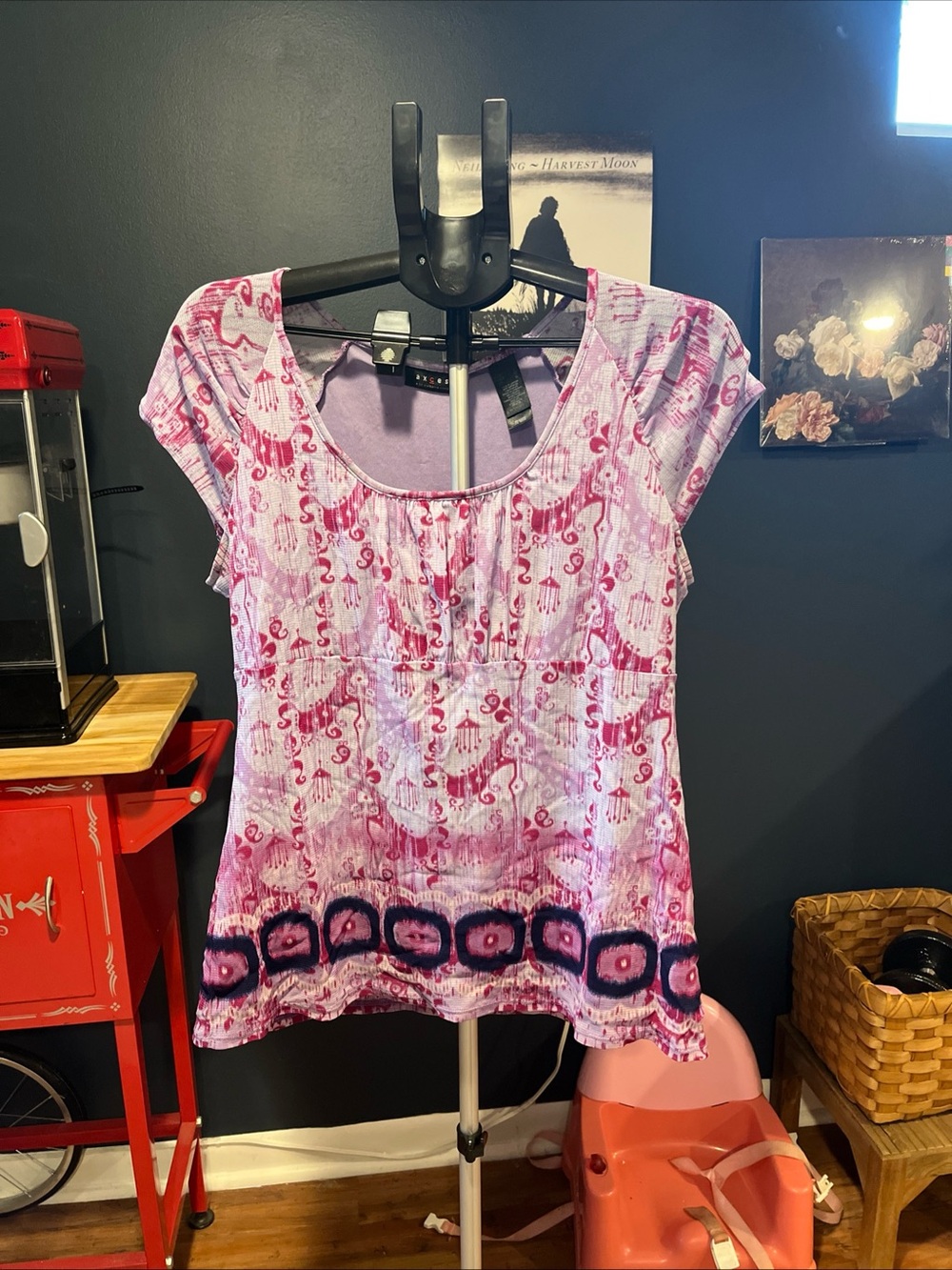 Axcess L Top Stretch Purple Blouse Lined Baby doll Top- Purple w sheer lining